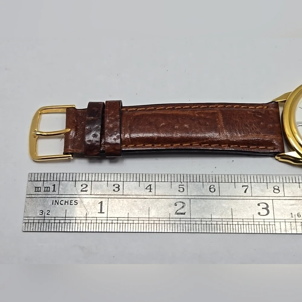 Coleman Quartz 18k Gold Plated Roman Numeral Dial Mens Leather Strap New Battery